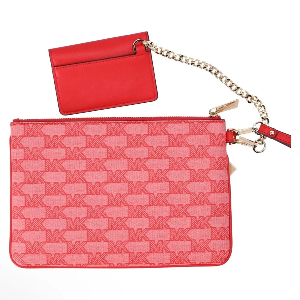 Michael Kors Jet Set Large 2 In 1 Card Case Wristlet Clutch Dark Sangria MK